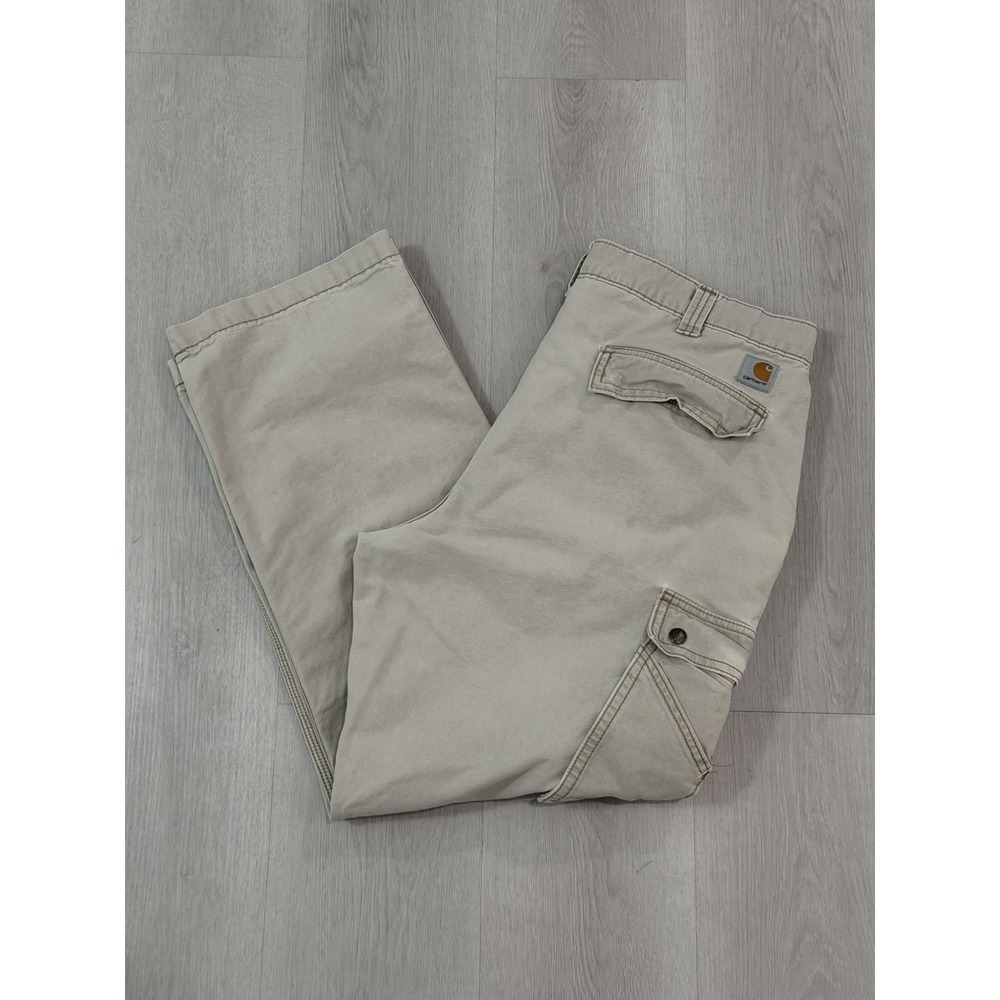 Vintage Carhartt Cargo Pants Beige Relaxed Fit 38x30 Workwear Utility